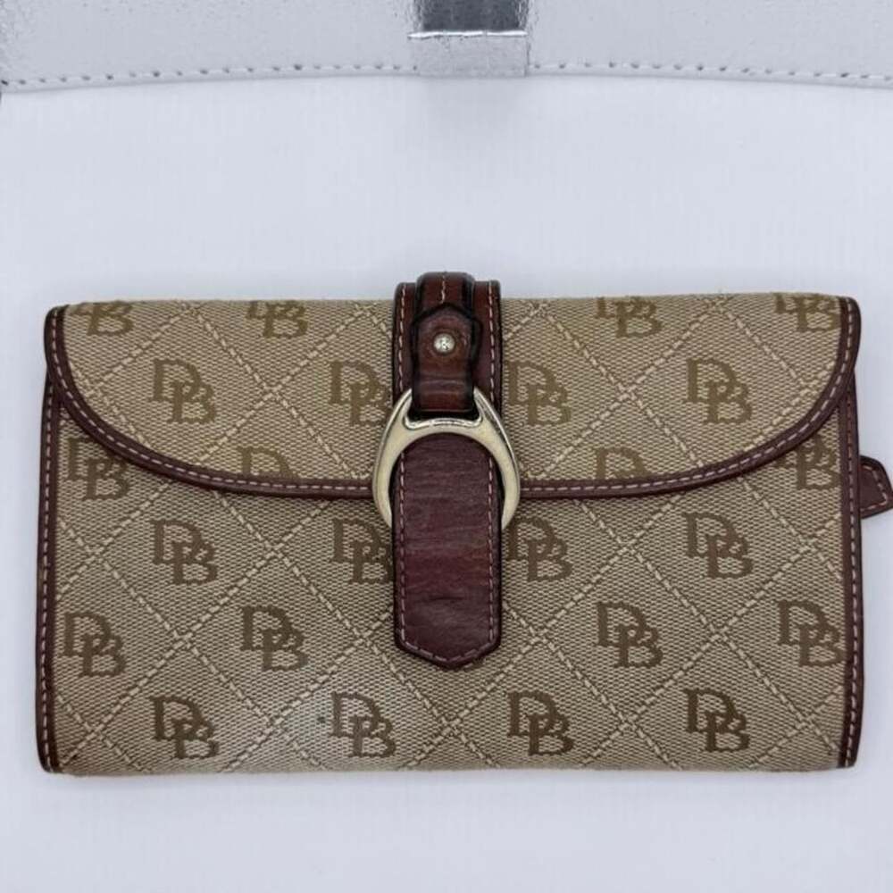 Dooney & Bourke Signature DB Monogram Continental Wallet Beige Brown